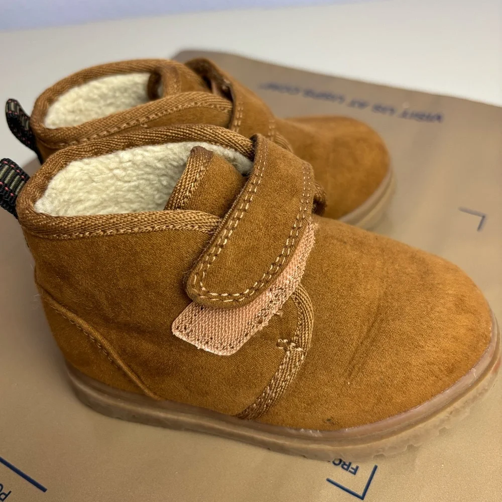 Cat and Jack Brown Suede Strap Boots - Cozy Lined Kids Shoes